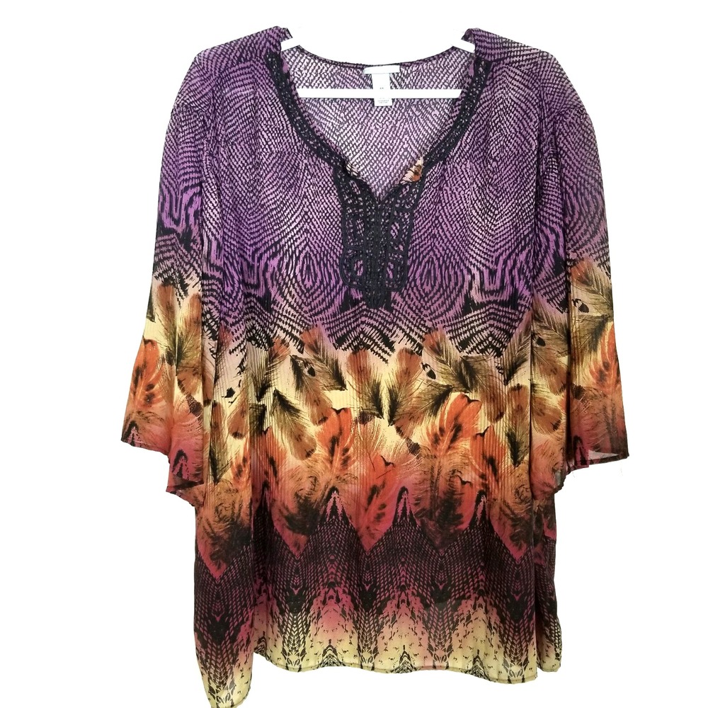 Maggie Barnes Catherines Womens Abstract Slinky Pullover Top Blouse Sz 4X Boho‎